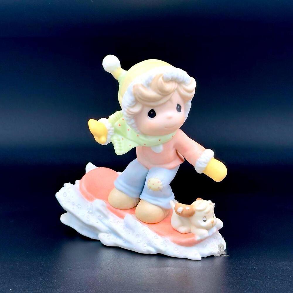Precious Moments Snowboarding Kid Figurine with Puppy Sidekick
